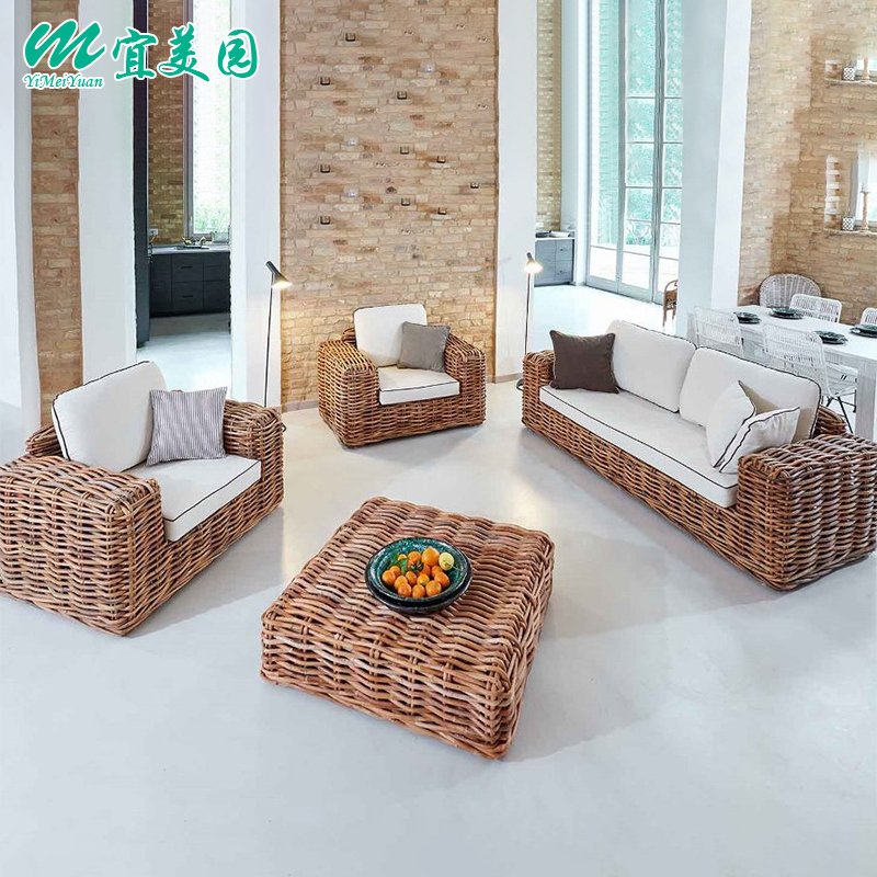 Uv Resistant Natural Rattan Sofa with Pillow and Cushion for Seats 1/2 People/Seats 3, 1 Piece