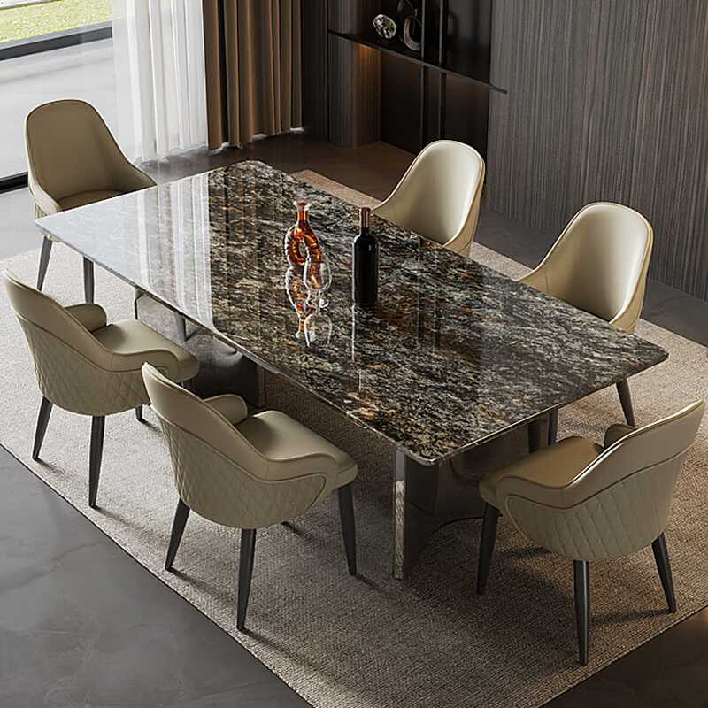 Casual Rectangular Dining Table with Sintered Stone Top, Multi-Coloured, Fixed Mechanism