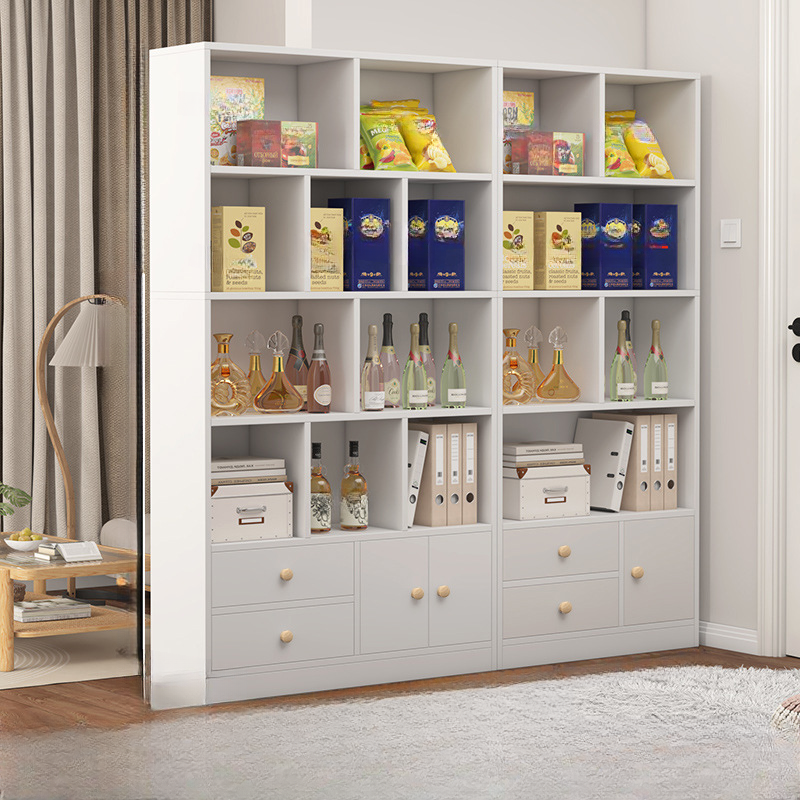 Sleek Wooden Cabinet Set with Receptacle Storage and Uncovered Storage