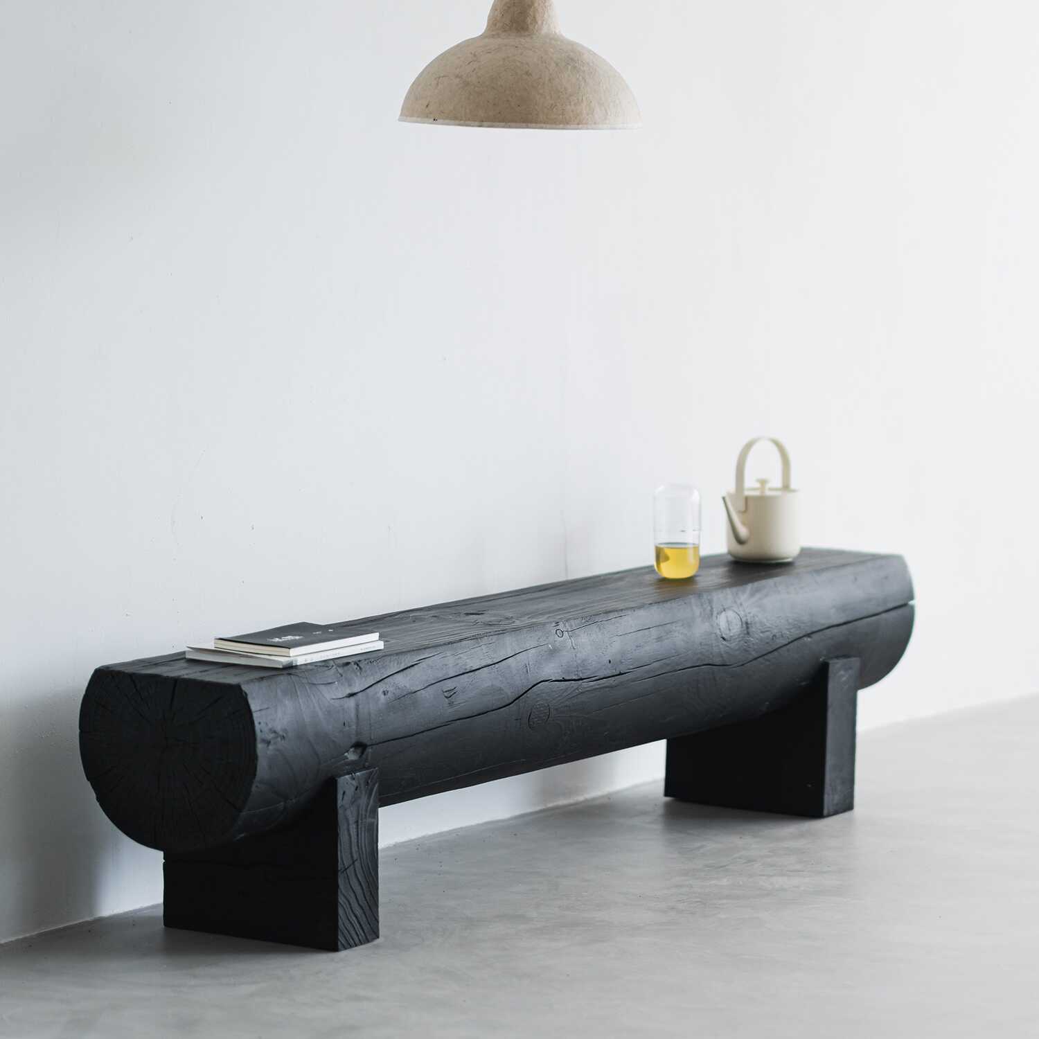 Midnight Black Casual Pine Wood Solid Colour Accent Bench for Living Room