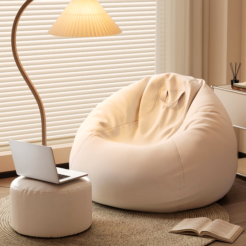 Solid Colour Bean Bag Set/Beanie Chair, Refillable Expanded Polystyrene Beans, Bean Bag Chair, Cotton Blend, Removable Cover, Gray/Ivory/Butter Colour