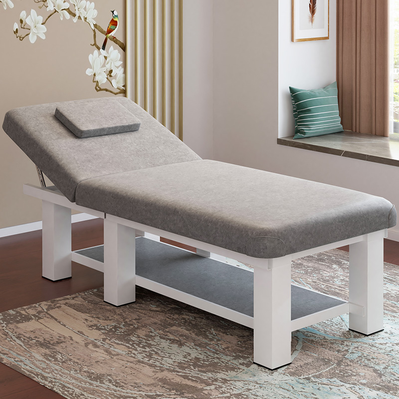 Gray/Cocoa/Beige Fixed Height Facial Bed with Metal Trestle Base and Rectangular Top