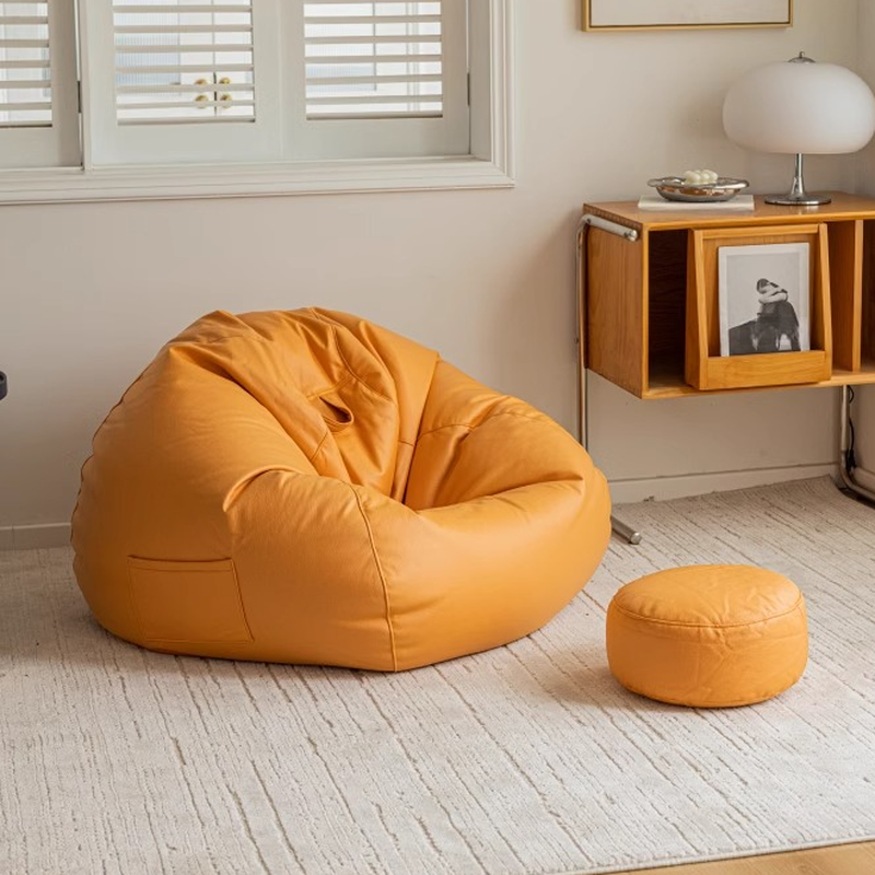 Solid Colour Bean Bag Set with Gray/Green/Citrus Upholstery, Seats 1, Includes Ottoman, Fill, Zipper Closure, and Removable Cover