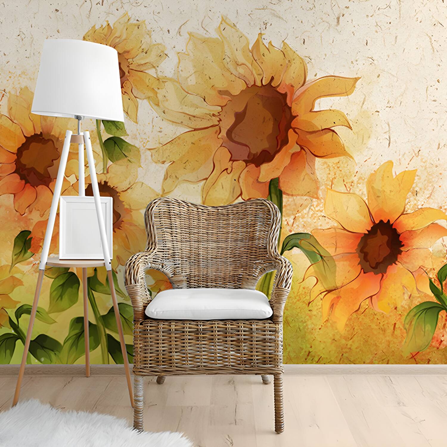 Whole Illustration Sunflower Wall Decor for Children's Bedroom, Customized Size Available
