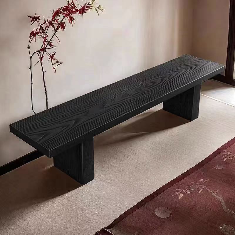 Midnight Black Victorian Timber Solid Colour Accent Bench for Living Room