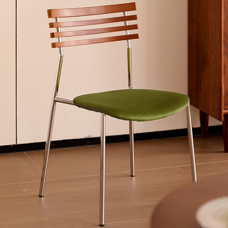 Minimalist Side Chair with Ventilated Back, Cushioned Seat, Metallic Steel Legs