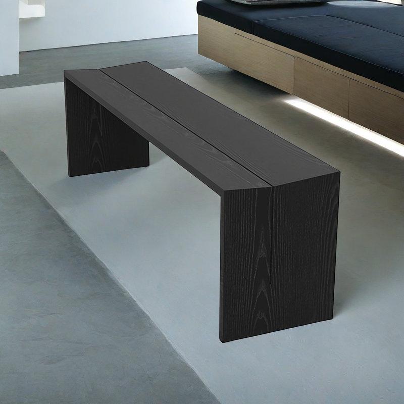 Casual Midnight Black Timber Solid Colour Accent Bench for Living Room