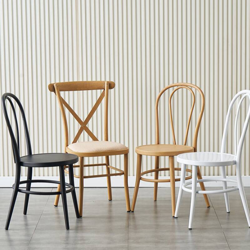 Casual Side Chair with Slatted Back, Wood Colour Alloy Legs, and Nestable Design