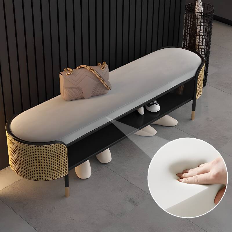 Casual Upholstered Solid Colour Indoor Sitting Bench with Locker Storage and Cushioned Seat