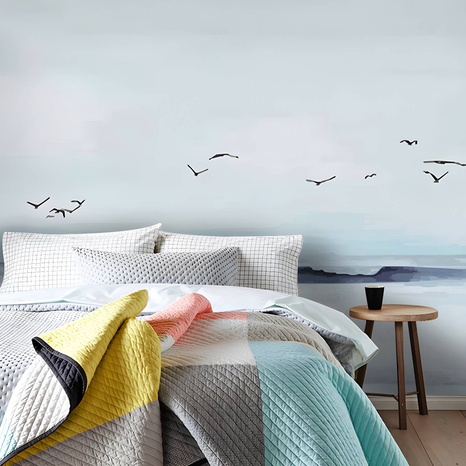 Seagull Wall Decor in Blue and White, Contemporary Mural Wallpaper for Guest Room