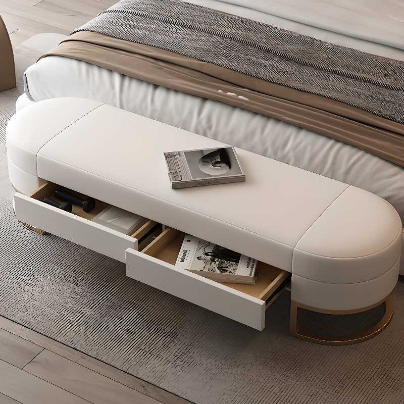 Glamorous Solid Colour Cushioned Upholstered Bedroom Bench with Locker Storage