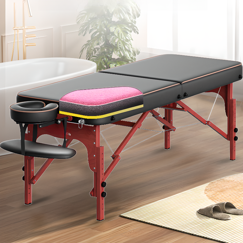 Timber Split Curved Base Multi-levelled Pileable Facial Bed with 1 Chair, Convenient & Lightweight