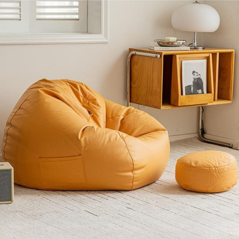 Solid Colour Bean Seat in Faux Leather with Ink/Green/Beige Upholstery, Seats 1, Bean Bag Chair, Fill Included, and Storage Container