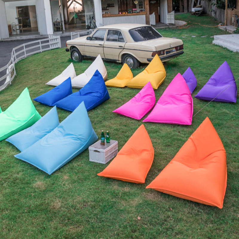 Solid Colour Canvas Bean Bag Lounger in Blue/Green/Beige, Seats 1, Removable Cover