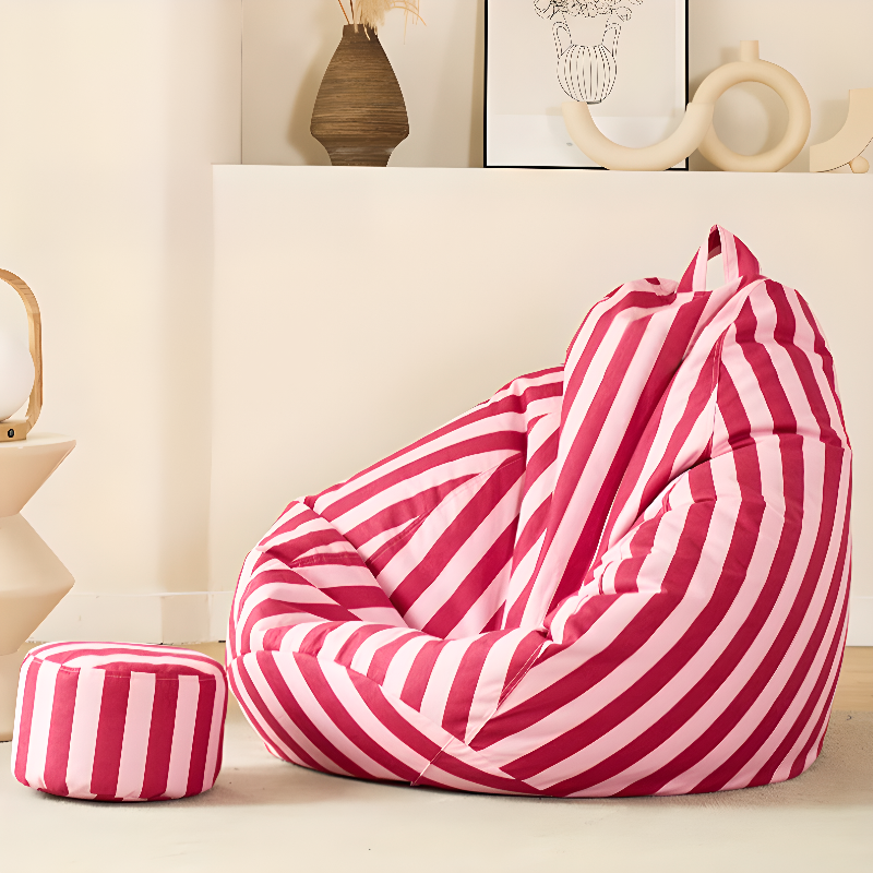 Striped Flannel Bean Bag Set in Ink/Burgundy/Blue