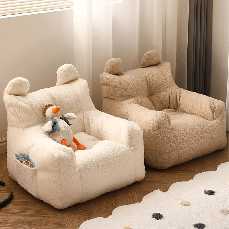 Solid Colour Bean Seat in Pink/Lemon Colour/Beige for One, Pre-Filled Bean Bag Chair