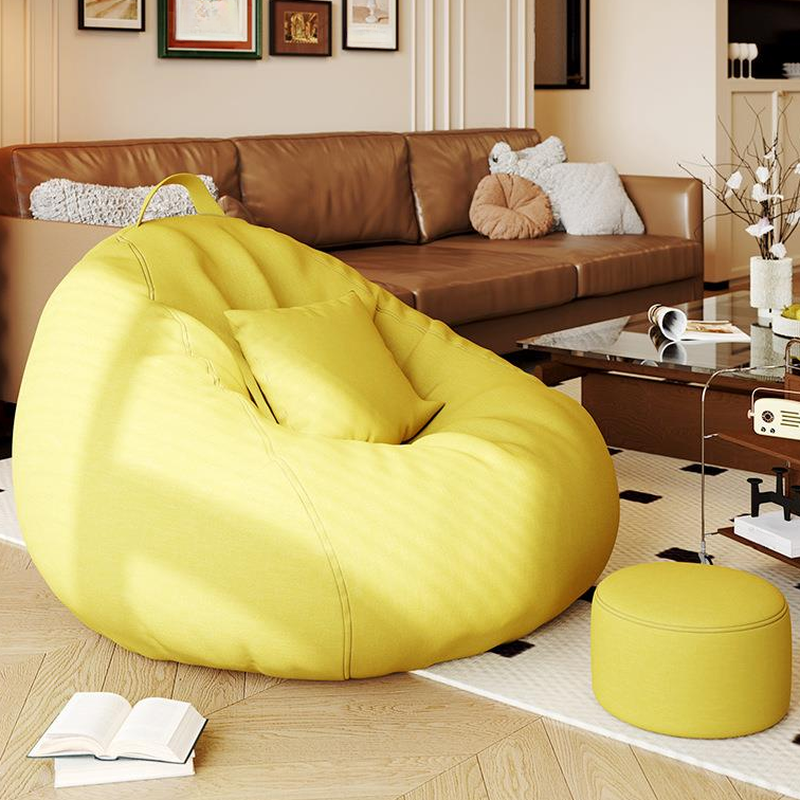 Solid Colour Bean Bag Set with Removable Cover, Bean Bag Chair, Seats 1, Expanded Polypropylene Beans, Cotton Blend, Gray/Beige/Olive Green