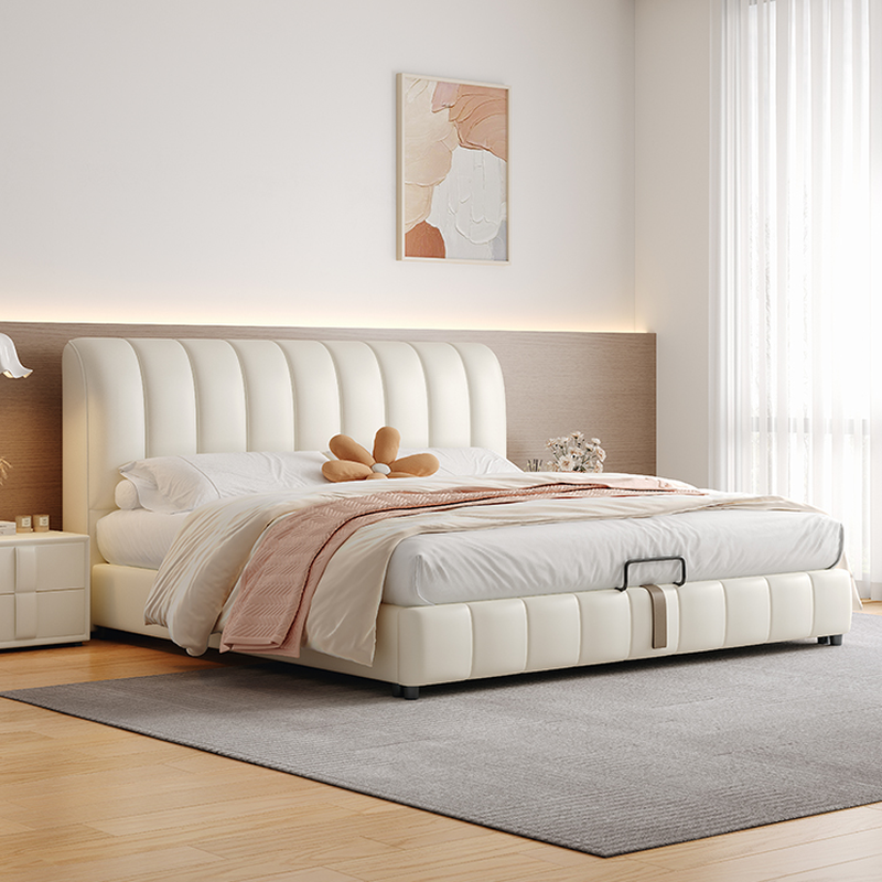 White Modish Pallet Bed Frame with Leg, Panel Headboard, and Sponge Upholstery