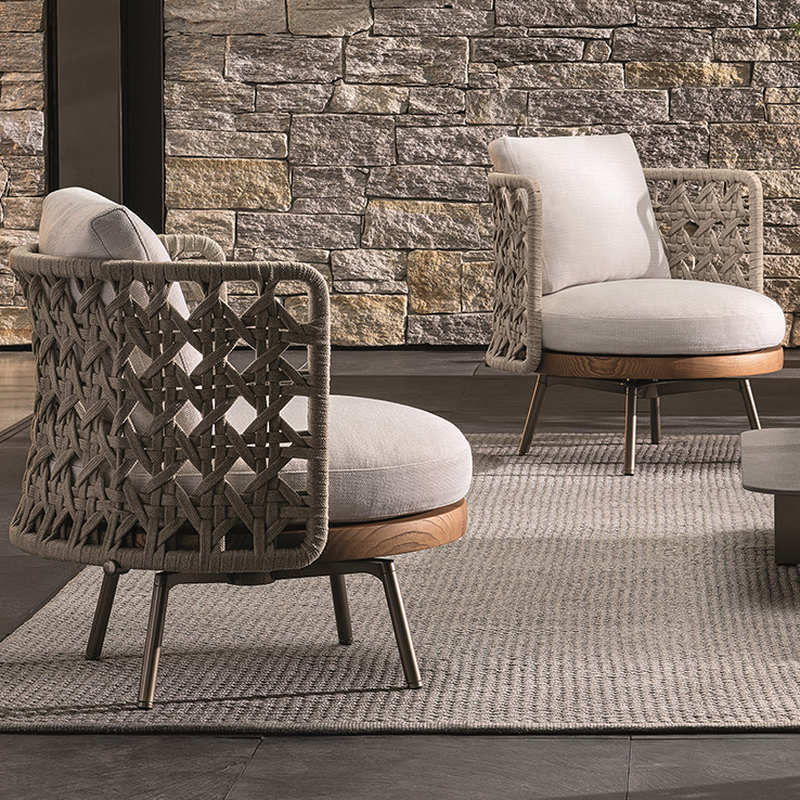 Modish Teak Single-Seater Sofa with UV Resistant Cushion, 1 Piece