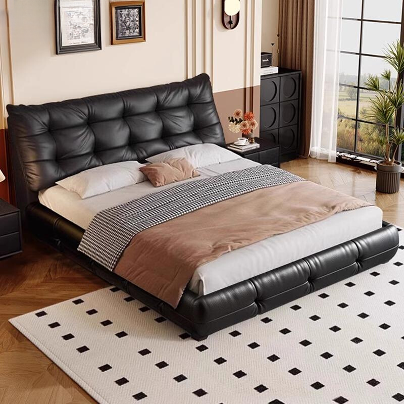 Midnight Black Modish Pallet Bed Frame with Stitch-tufted Detail for Living Room