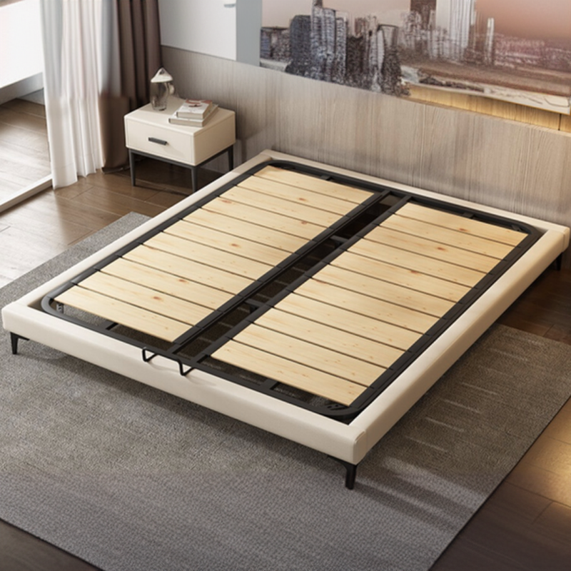 White Modish Pallet Bed Frame with Leg and Lumber Slat