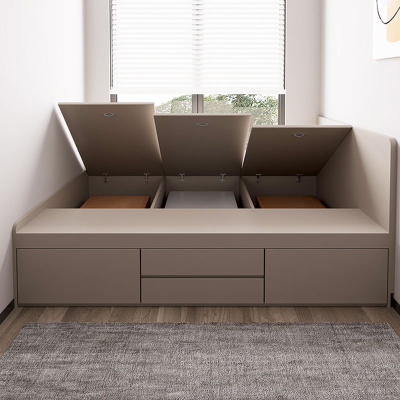 Gray Solid Colour Storage Bed with Drawer, Panel Headboard, and Easy Assembly for Living Room