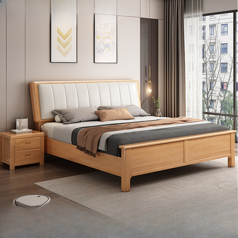 Natural Colour Pallet Bed Frame with Panel Headboard for Living Room