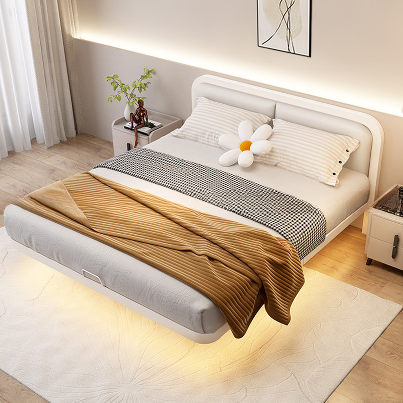 Casual Floating Bed with LED Lights for a Modern Look