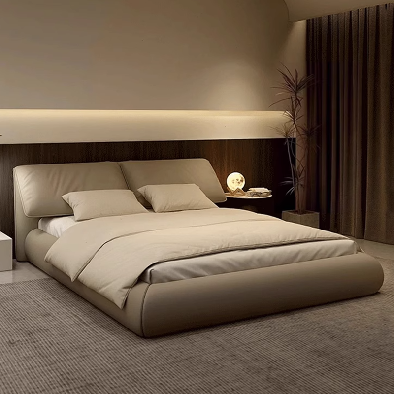 Beige Panel Bed with Pine Wood Frame and Included Mattress