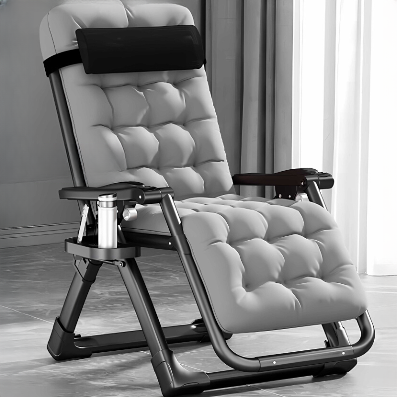 Recline Chairs in Ink/Grey with Metal Frame, Non-Rocking Base, Removable Cushion, Locking Back Angle, Stitch-tufted, and Cup Holder