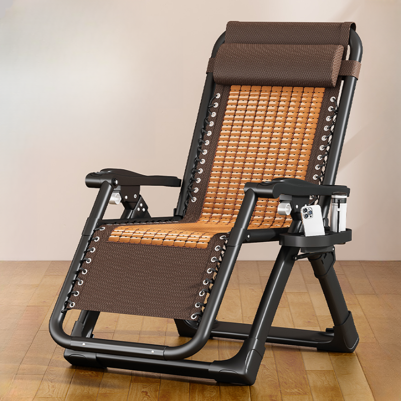 Tartan Brown Recline Chairs with Non Rocking Base, Pillow, Locking Back Angle, Cup Holder, and Independent Foot Movement