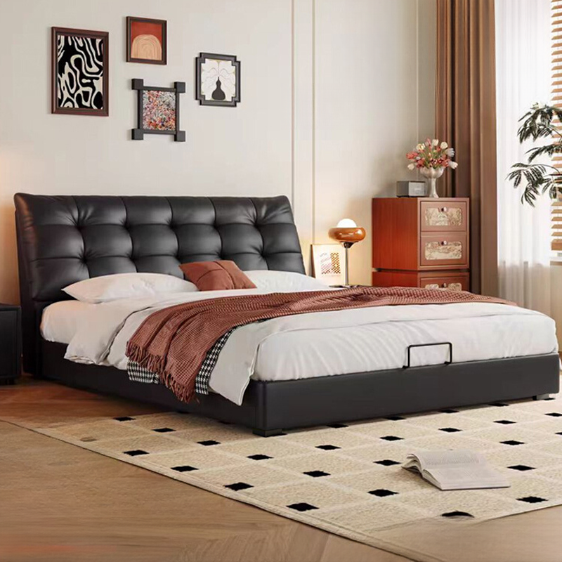 Casual Midnight Black Panel Bed with Mattress Included