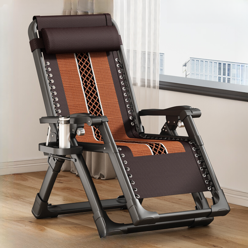 Patterned Recline Chairs with Ink/Brown Upholstery, Non Rocking Base, Removable Cushion, Pillow, Locking Back Angle, and Cup Holder Storage