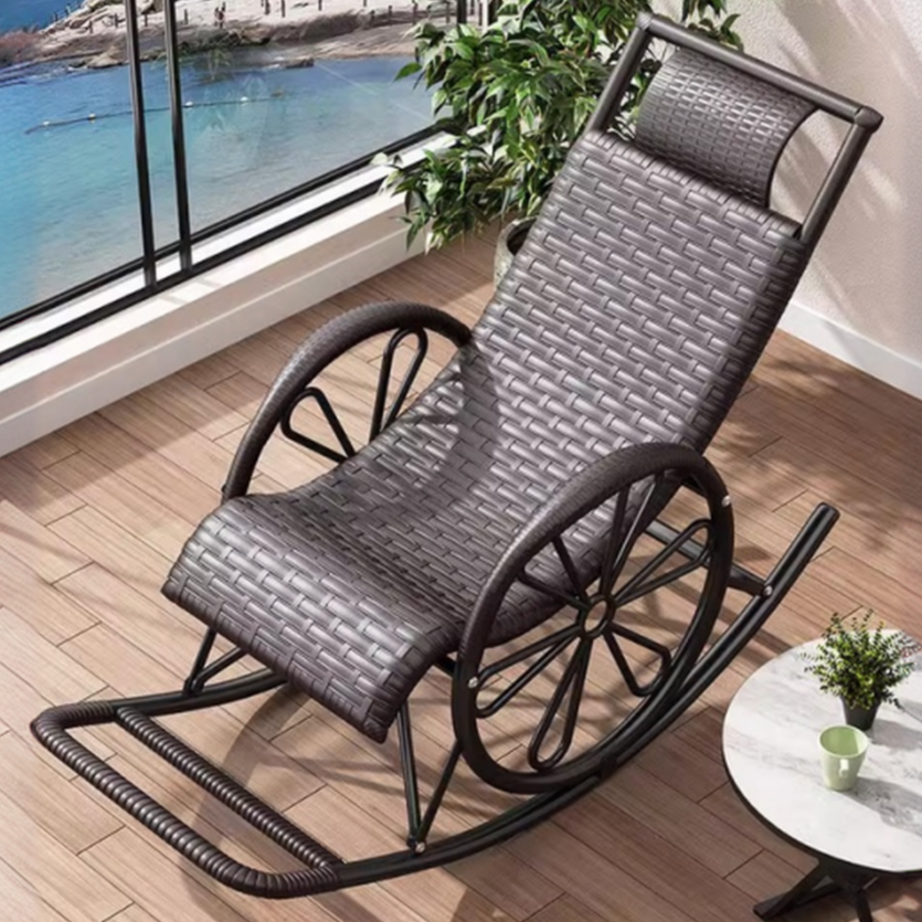 Synthetic Rocking Reading Chair with Round Arm, Rear Back, and Stationary Base