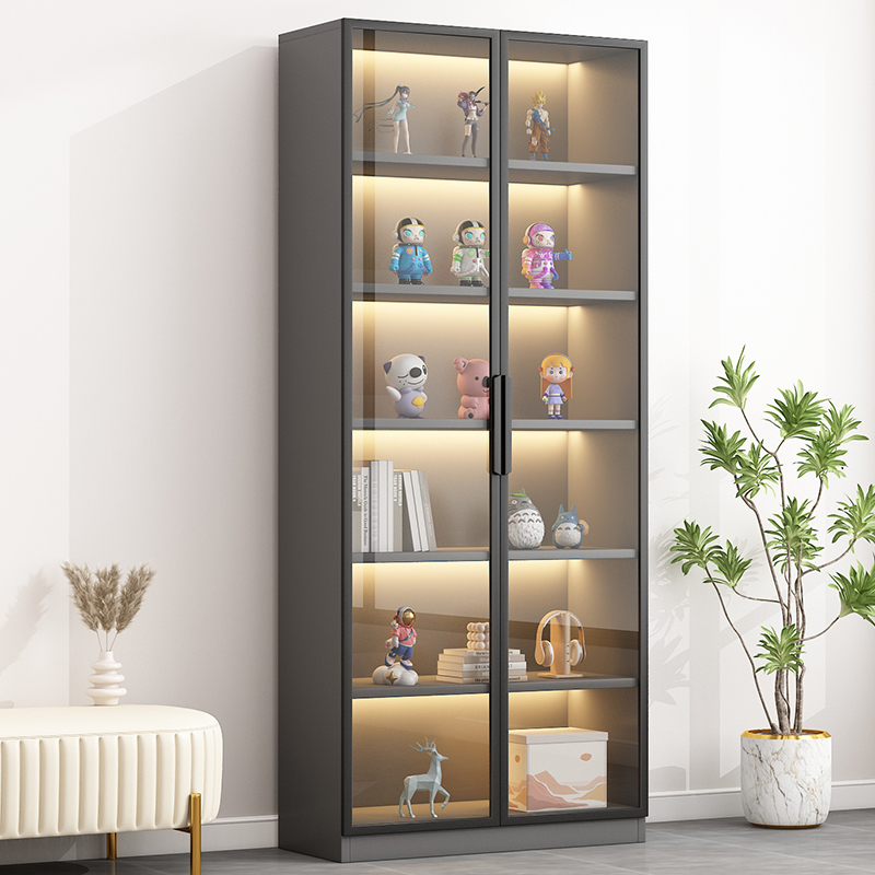 Art Deco Engineered Wood Standard Accent Cabinet with 1 Cabinet, 5 Shelves, and Glass Doors