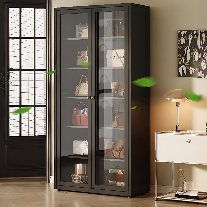Engineered Wood Standard Curio Cabinet with Receptacle, 1 Cabinet, Glass Doors, and Flexible Shelf
