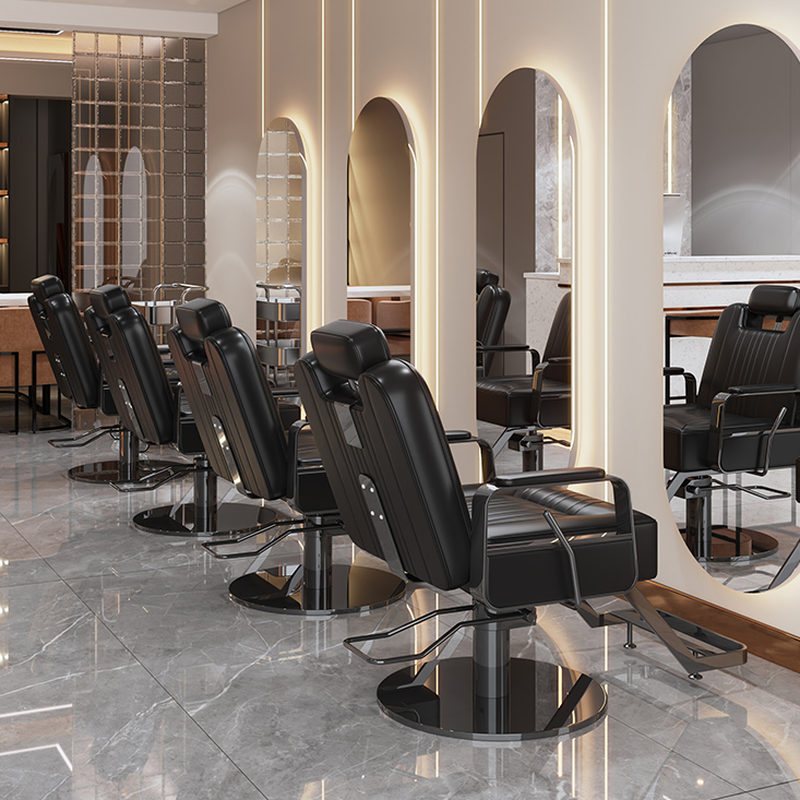 Rectangle Scratch-proof Barber Chair with Striped Pattern, Solid Back, and Stainless Steel Manual Recline Frame