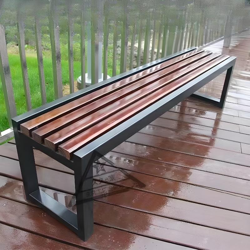 Trendy Sepia Outdoor Bench with Metal Frame