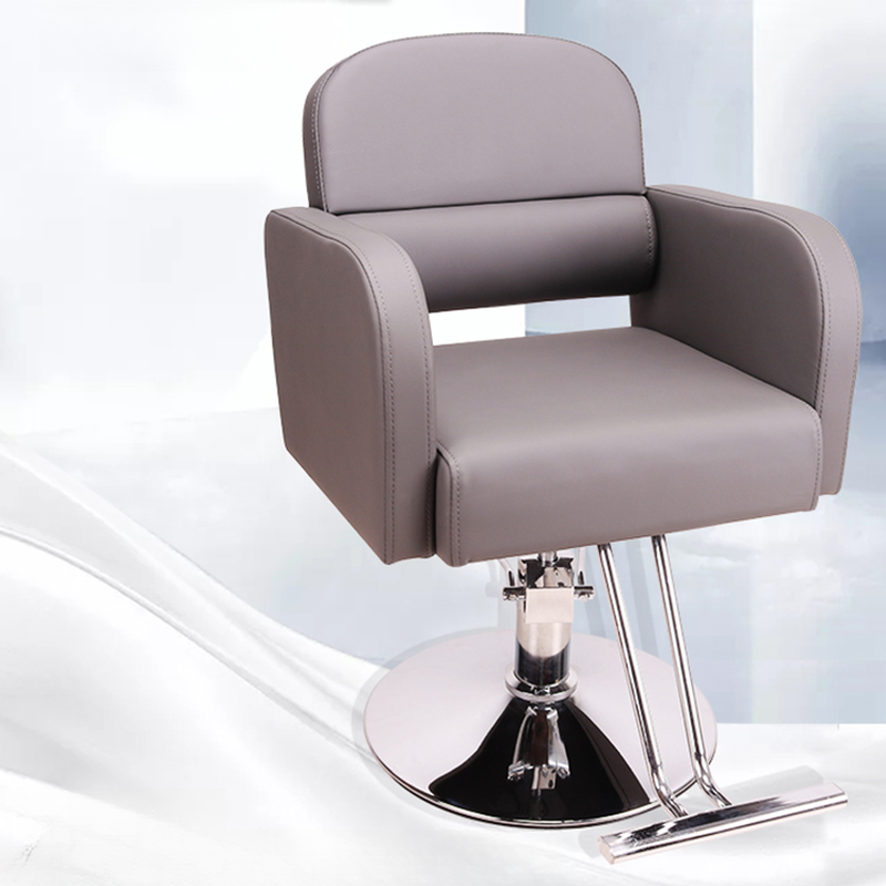 L-Shape Solid Colour Barber Chair with Arm, Enclosed Back, and Adjustable Foot Perch