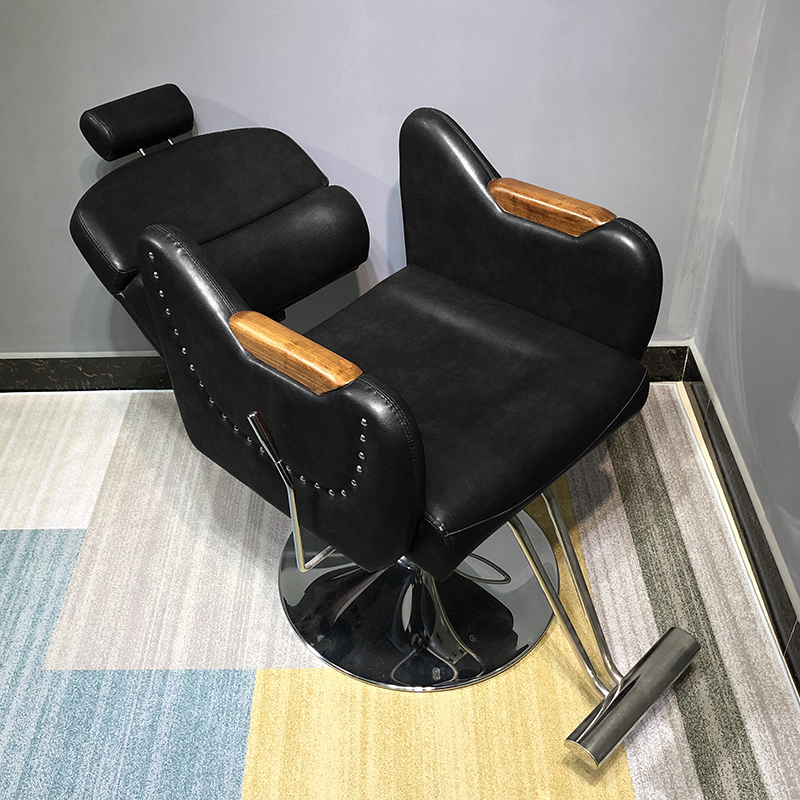 Solid Colour L-Shape Flexible Manual Recline Electroplate Barber Chair with Foot Platform & Armrest