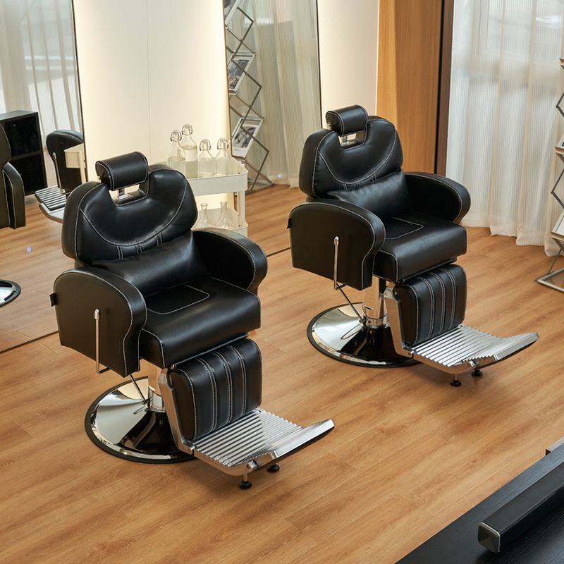 L-Shape Flexible Manual Recline Rust Resistant Barber Chair with Armrest & Foot Platform