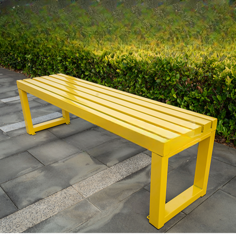Simplistic Navy Blue/Apricot Colour/Butter Colour Alloy Park Bench, Hollow Stool Surface