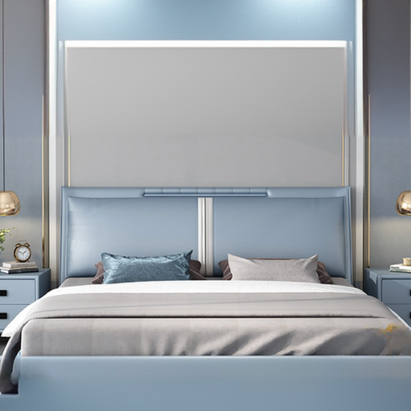 Light Blue Art Deco Panel Bed with Mattress