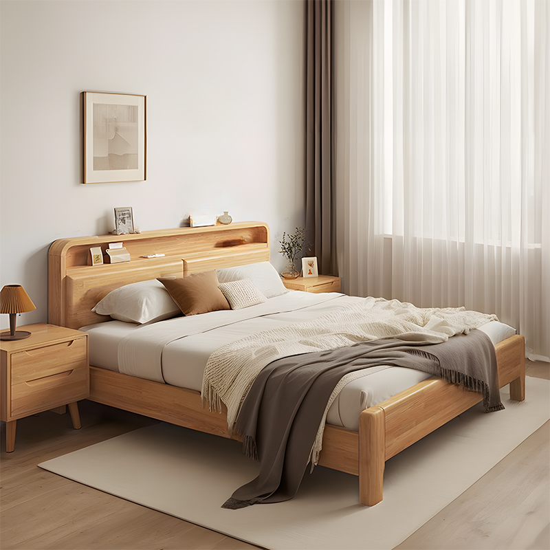 Natural Finish Casual Platform Storage Bed/Panel Bed