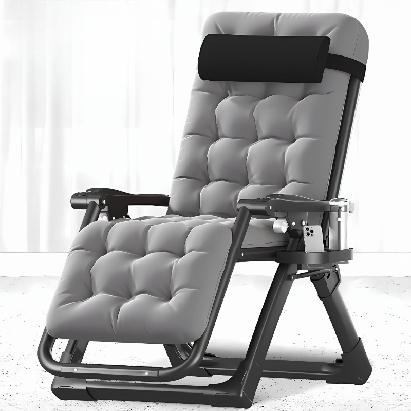 Scratch-durable Silver Cushioned Fold Away Recliner Armchair with Headrest and Cupholder