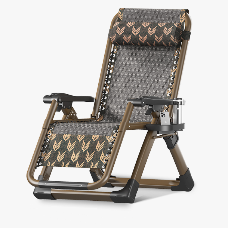 Dark Brown/Silver Fold Away Recliner Armchair with Headrest and Cupholder