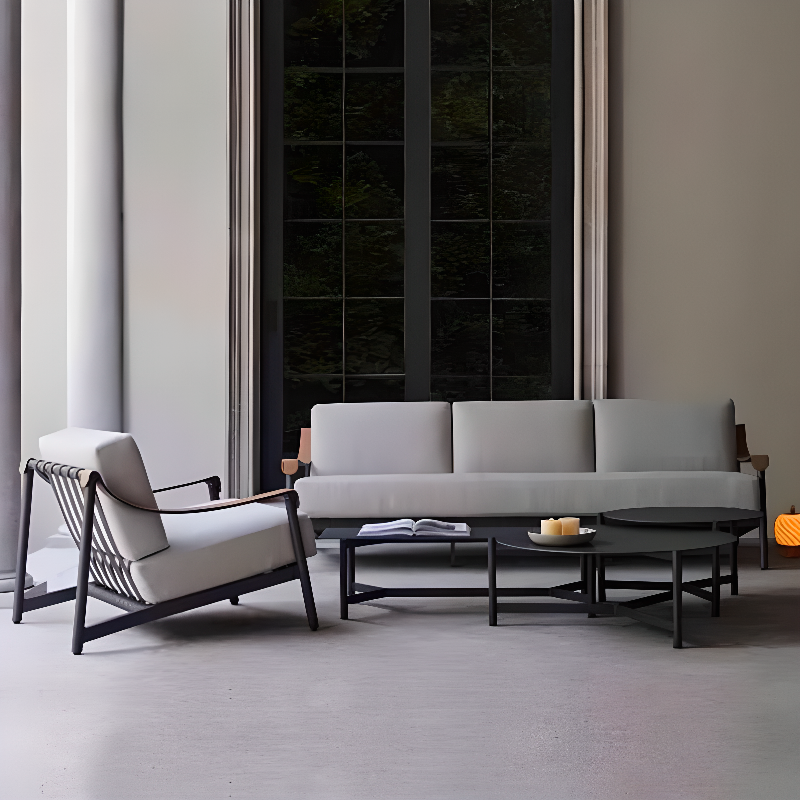 Simplistic Gray Metal Sofa for Multiple Seating Options with Rust Resistant Cushion and Modular Design