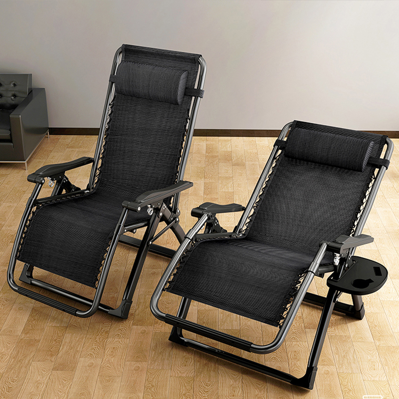 Black Metal Chair Recliner, Portable & Standard (No Motion), Locking Back Angle & Independent Foot Movement, Headrest
