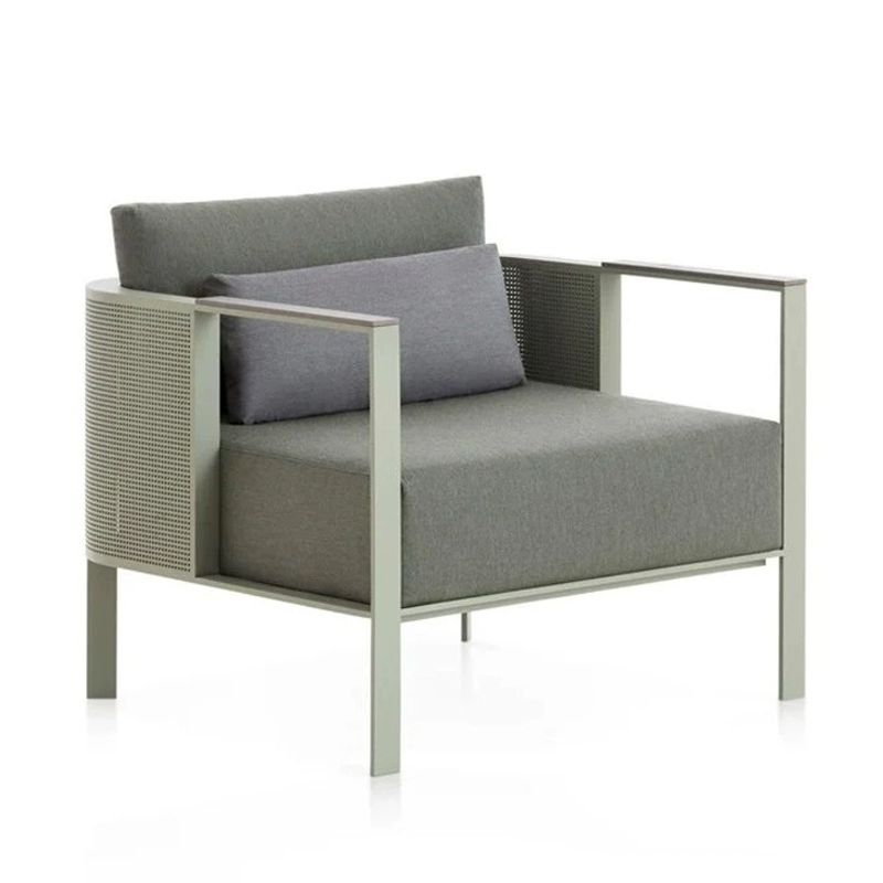 Simplistic Dove Gray Metal Sofa Seats Multiple with UV Resistant Cushion and Modular Design