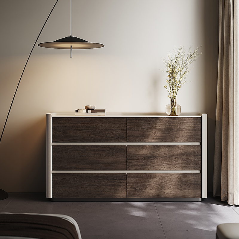 Modish Hardwood Console Dresser with 6 Horizontal Drawers